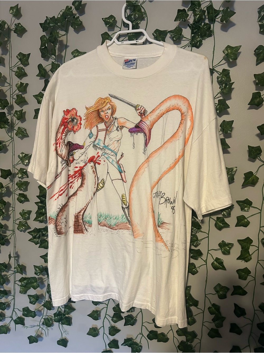Vintage Anime Fantasy Warrior / Horror 1995 Art Print Graphic Tee
